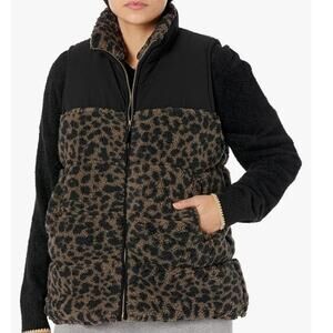P.J. Salvage Puffer Vest Cocoa Size M NWT Animal Print Layering Cozy Cabincore